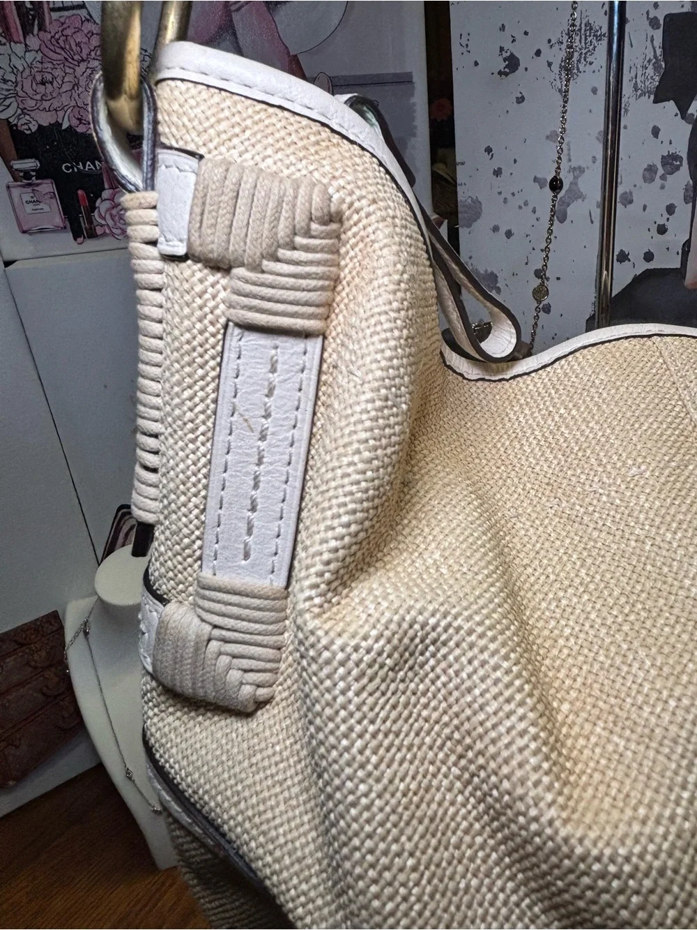 Coach Soho Angora Straw Hobo 4711 Cream White Braided Leather Y2K EUC